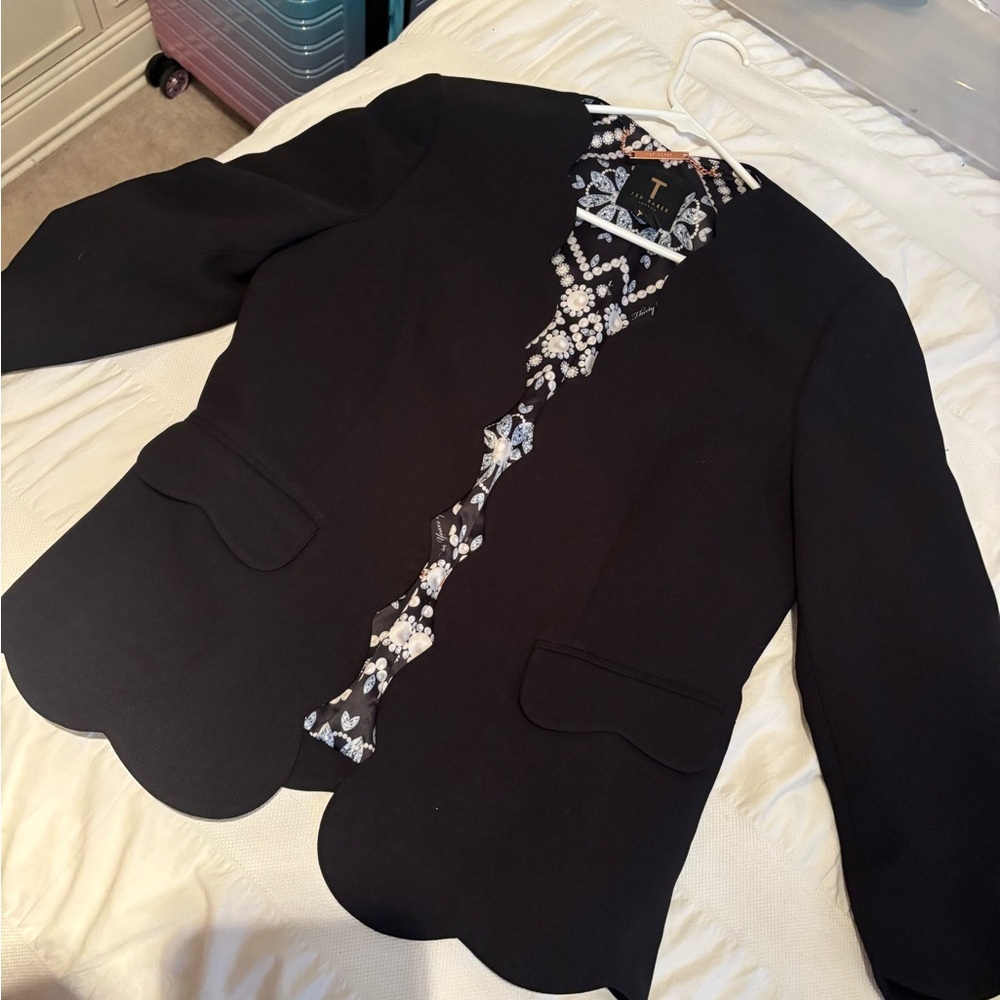 Ted Baker Black Scalloped Blazer with Floral Trim